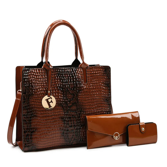 3 SETS OF LUXURY PATENT LEATHER BAGS FOR WOMEN, DESIGNER CROSSBODY BAGS WITH CROCODILE PRINT